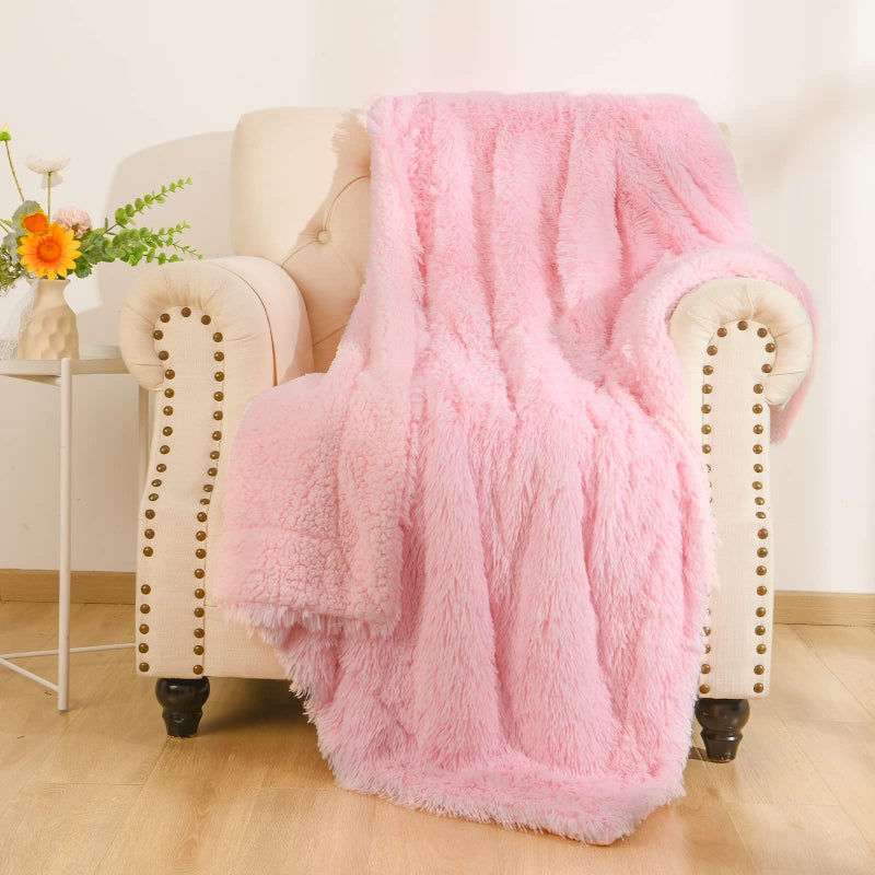 BENRON Baby Pink Throw Blankets, Soft Shaggy Plush Sherpa Blankets, Cozy Lightweight Fluffy Faux Fur Blankets for Bed Couch Sofa Washable, 60"x80" - Image 1